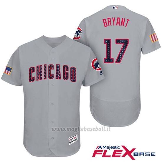 Maglia Baseball Uomo Chicago Cubs 2017 Estrellas y Rayas Cubs 17 Kris Bryant Grigio Flex Base